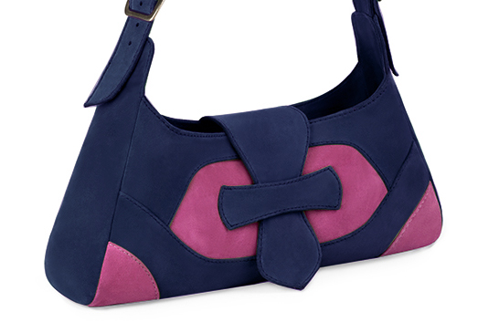Dress handbag in navy blue and fuchsia pink leather - Front view